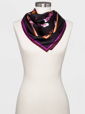 Women's Floral Print Silk Scarf - A New Day™ Black One Size