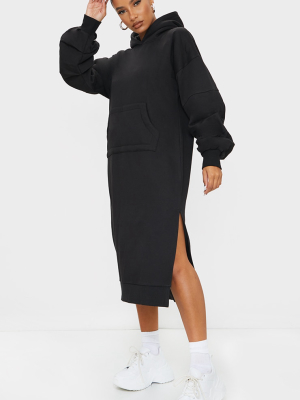 Black Oversized Hooded Split Side Midi Dress