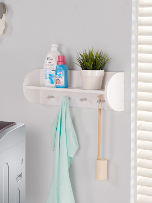Danya B Utility Shelf With Four Large Stainless Steel Hooks White