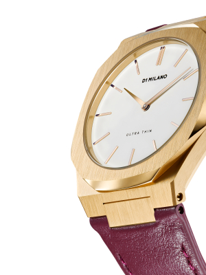 Ultra Thin Leather 38 Mm - Gold/plum