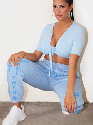 Shape Dusty Blue Jersey Tie Front Crop Top