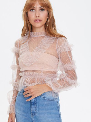 Sheer Mesh Ruffled Top