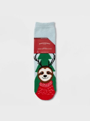 Women's Sloth Cozy Crew Socks With Gift Card Holder - Wondershop™ Light Blue 4-10