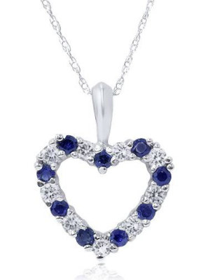 Pompeii3 1/2ct Blue Sapphire & Diamond Heart Pendant 14 Karat White Gold