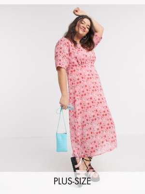 Wednesday's Girl Curve Midi Tea Dress In Pretty Floral