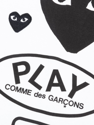 Comme Des Garcons Play Black Multi Logo L/s T-shirt - White