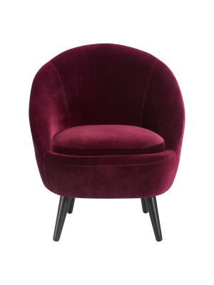 Nico Mid Century Modern Accent Chair And Ottoman Set French Merlot Red Velvet - Adore Decor