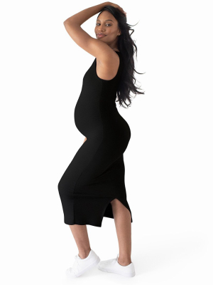 Gwen Ribbed Bamboo Maternity Midi Dress | Black