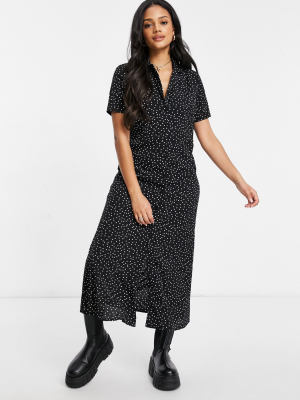 Missguided Midi Shirt Dress With Button Through Detail In Polka Dot