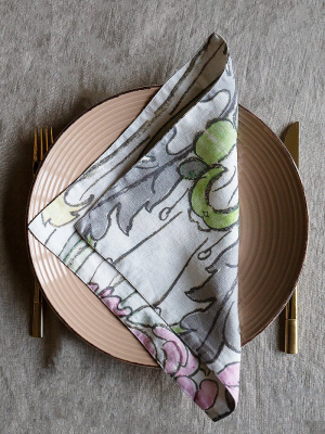 Floral Print Linen Table Napkins