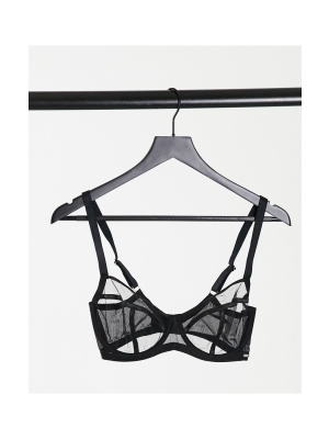 Lindex Ella M Cora Sheer Mesh Lingerie Set With Satin Seam Detail In Black