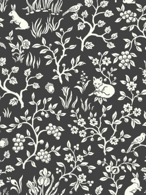 Fox & Hare Wallpaper In Straight Black From Magnolia Home Vol. 2 By Joanna Gaines