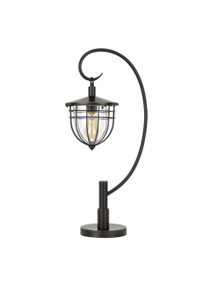 30.5" Alma Metal And Glass Down Bridge Lantern Style Floor Lamp (includes Light Bulb) Dark Bronze - Cal Lighting