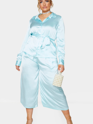 Plus Blue Satin Culottes