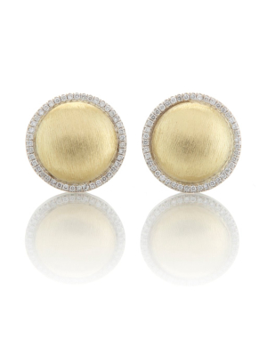 Brushed Gold & Diamond Border Earrings