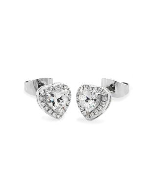 Silver Diamante Heart Earrings