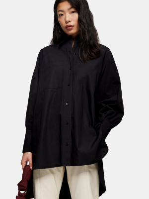 Petite Black Oversized Poplin Shirt