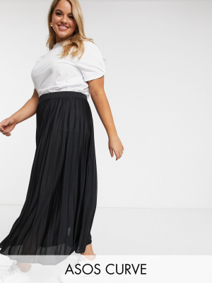 Asos Design Curve Pleated Midi Skirt In Black