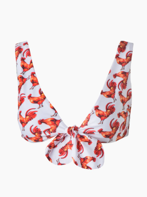 California Front Tie Bikini Top - White Gallo Print