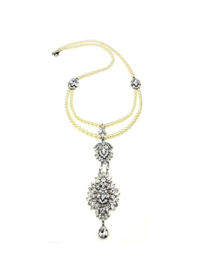 Pearl And Crystal Long Statement Pendant Necklace