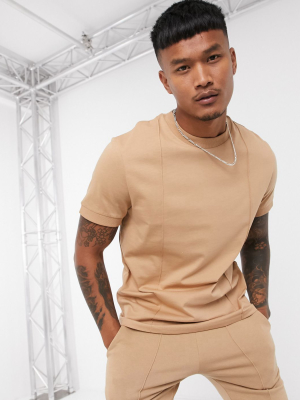 Asos Design Two-piece T-shirt With Pin Tucks In Tan