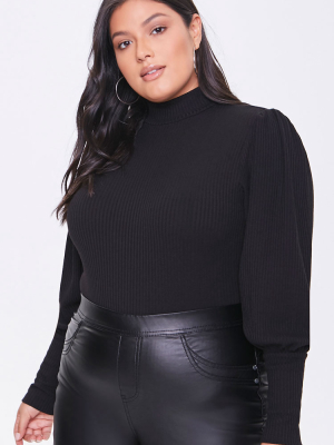 Plus Size Balloon-sleeve Bodysuit