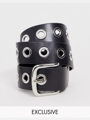 My Accessories London Exclusive Waist And Hip Jeans Belt In Black With Silver Eyelets