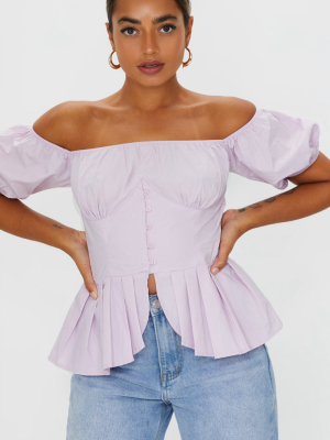 Petite Lilac Bardot Frill Detail Blouse