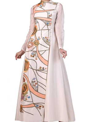 Overlap Placket Embroidered Gown