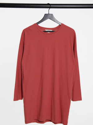 Miss Selfridge Long Sleeve T-shirt Dress In Rose