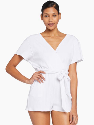 Logan Organic Rib Romper - White Organic Rib