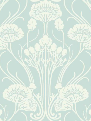 Nouveau Damask Wallpaper In Blue And Ivory From The Deco Collection By Antonina Vella For York Wallcoverings