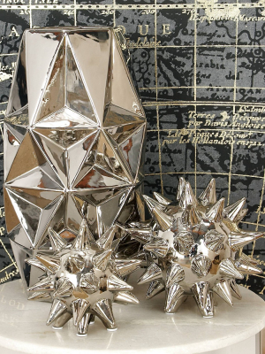 Set Of 3 Modern Ceramic Spiked Star Figurine Silver - Olivia & May