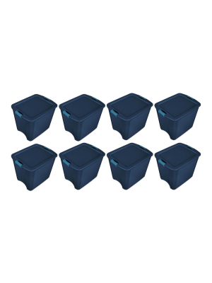 Sterilite 26 Gallon Latch And Carry Storage Tote, True Blue | 14487404 (8 Pack)