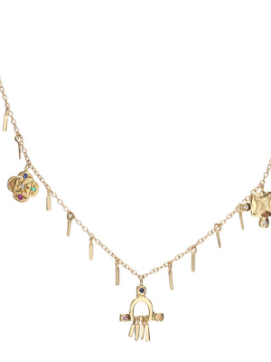 Temple Charms Necklace In Gold With Mixed Stones