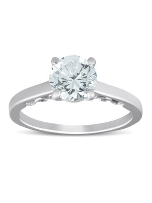 Pompeii3 1 1/2 Ct Diamond & Cz Engagement Ring 14k White Gold - Size 7