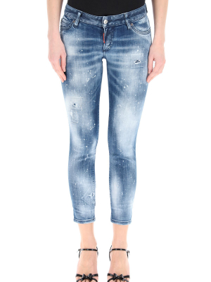 Dsquared2 Distressed Straight Leg Cropped Jeans