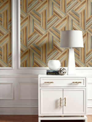 Geo Inlay Wallpaper In Saddle Brown And Steel From The Living With Art Collection By Seabrook Wallcoverings