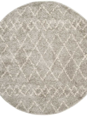 Berber Tribal Shag Light Gray/cream Round Rug