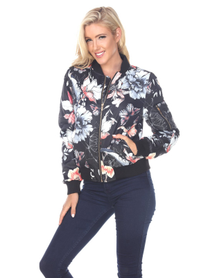 Ribbed Trim Floral Bomber Jacket