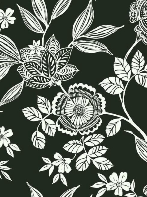 Wood Cut Jacobean Wallpaper In Black And White From The Silhouettes Collection By York Wallcoverings