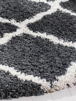 Hudson Shag Quatrefoil Dark Gray/ivory Round Rug