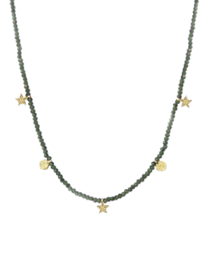 Crystal Beaded Disc & Star Necklace