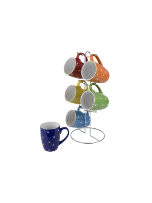 Home Basics 6 Piece Polka Dot Mug Set With Stand