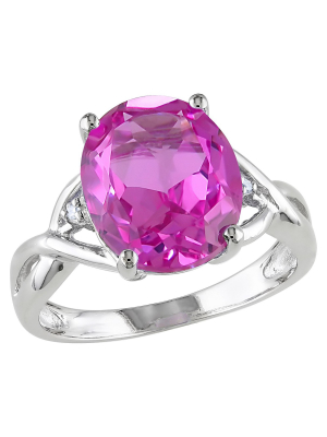 7.49 Ct. T.w. Simulated Pink Sapphire And .01 Ct. T.w. Diamond 3-prong Set Ring In Sterling Silver - 9 - Pink