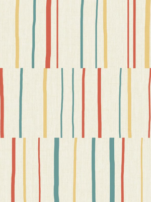 Block Lines Wallpaper In Vermillion, Sunflower, And Teal From The Living With Art Collection By Seabrook Wallcoverings