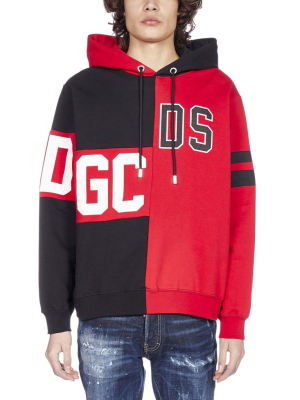 Gcds Panelled Logo Print Hoodie