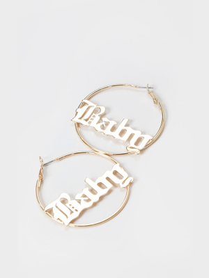 Gold Baby Font Hoop Earrings