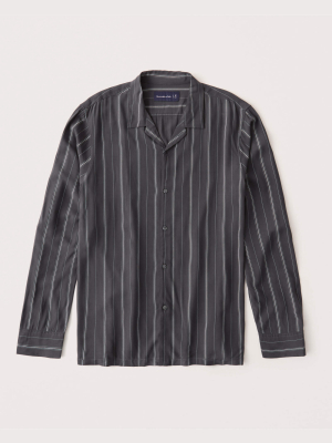 Long-sleeve Camp Collar Button-up Shirt