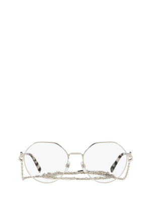 Valentino Eyewear Vlogo Chain Round Frame Glasses